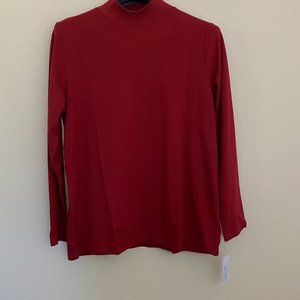 Croft Barrow 1X Top Mock Neck Long Sleeve Red Plus Size Essential New